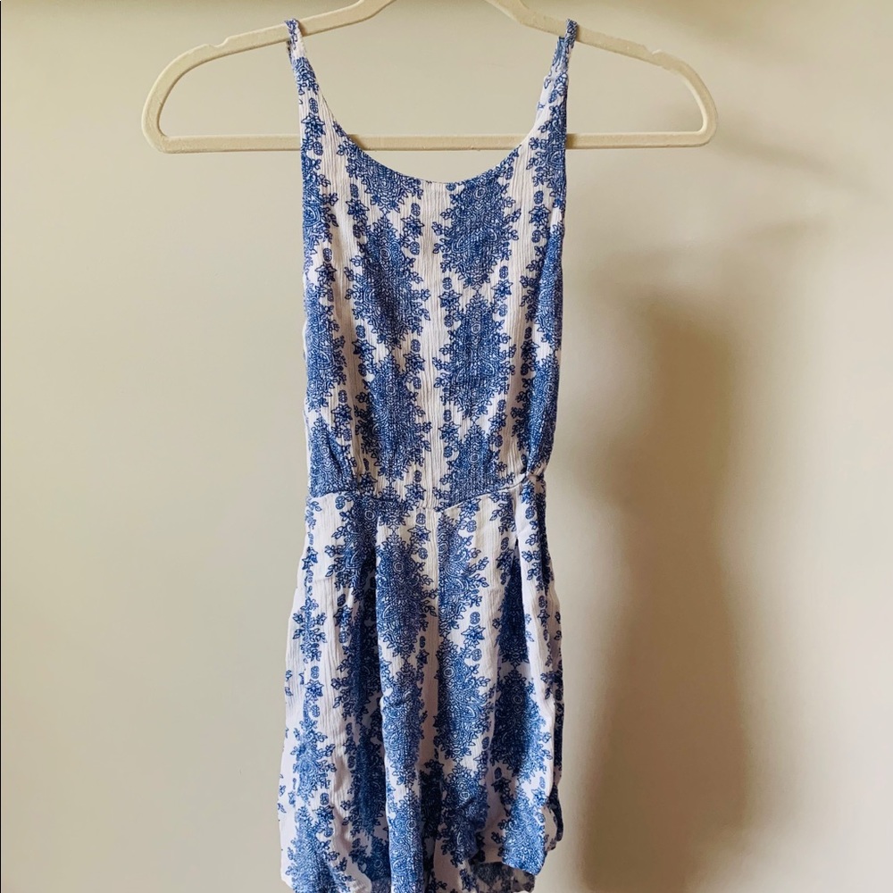 blue patterned romper